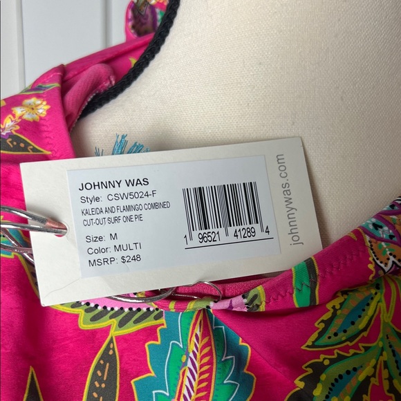 NWT JOHNNY WAS FLAMINGO MIX CUT‑OUT SURF ONE PIECE - Picture 6 of 9